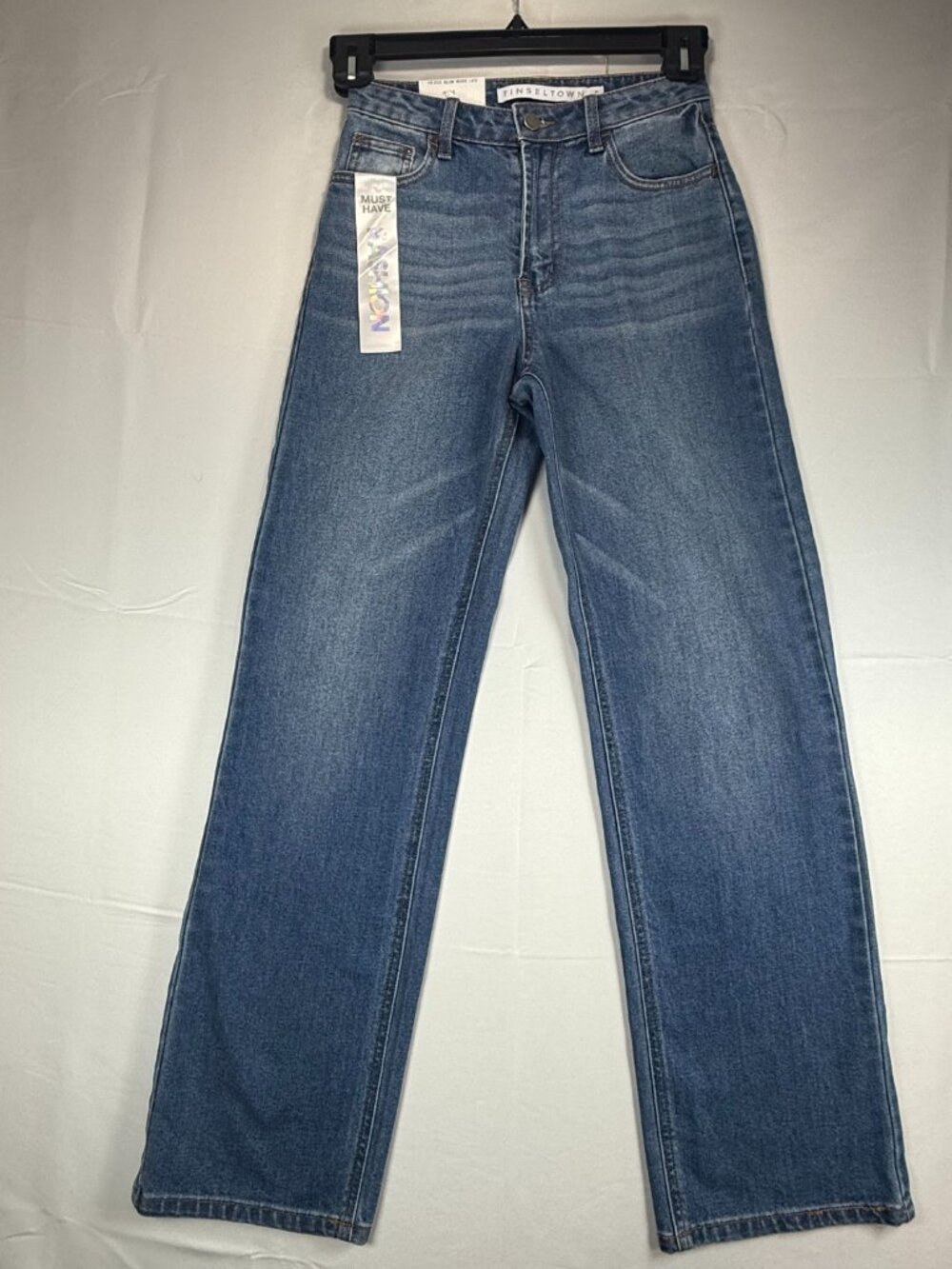 NWT Tinseltown Women's Size 0/24 High Rise Slim Wide Leg Medium Wash Denim Jeans